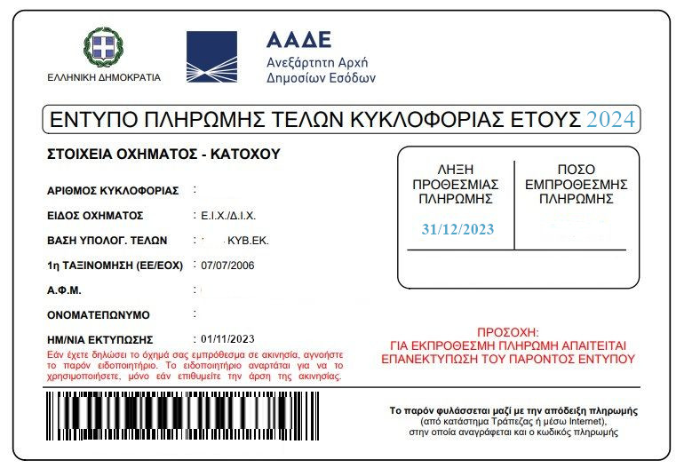 Τέλη κυκλοφορίας 2024